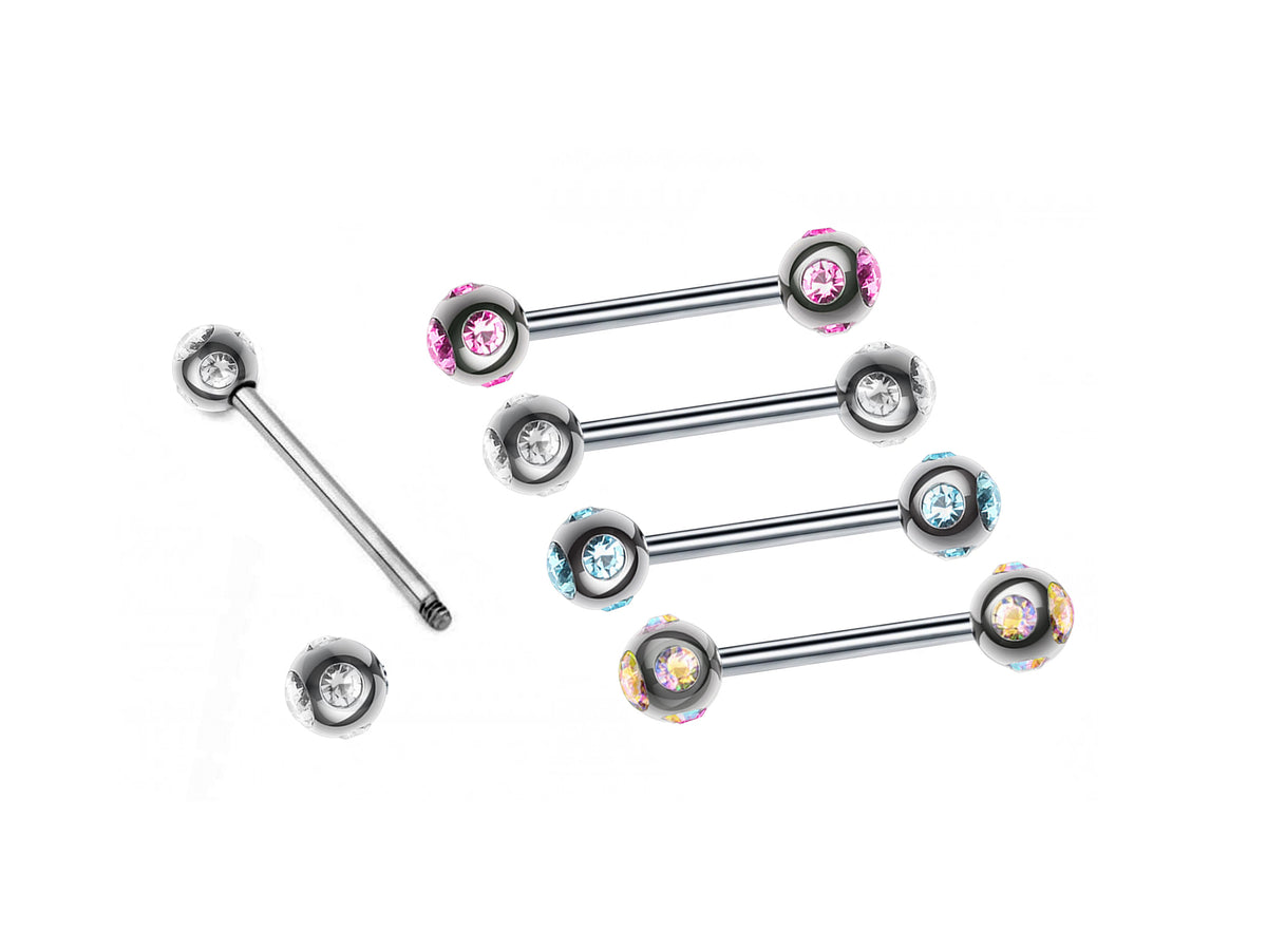 Titanium Barbell Piercing: Multi Stone Ball Industrial Jewelry (20g, 18g, 16g, 14g, 6-24mm)