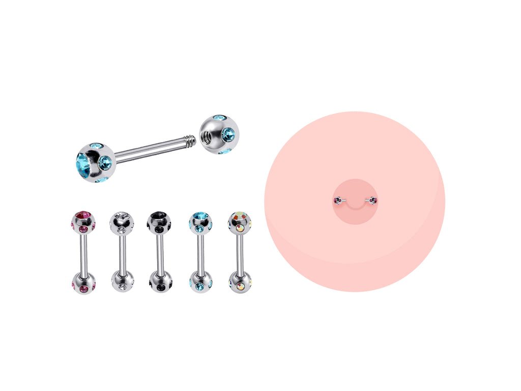 Titanium Nipple Barbell: Multi Crystal Ball, 16g 14g Body Piercing