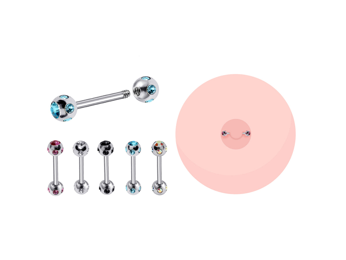 Titanium Nipple Barbell: Multi Crystal Ball, 16g 14g Body Piercing