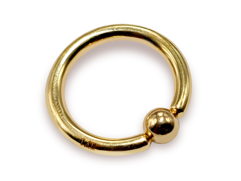 14K Gold, Black Titanium Prince Albert Ring: Captive Bead Hoop, 2ga-00ga