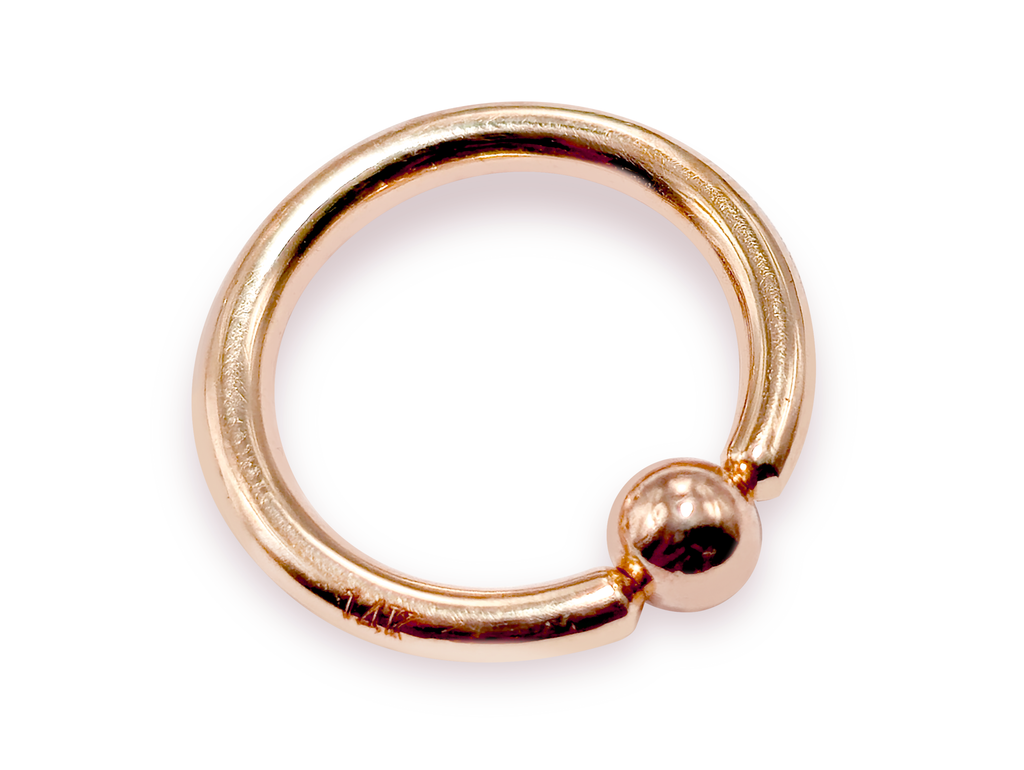 14K Rose Gold, Titanium Prince Albert PA Rings with custom ball color Body Jewellery 2ga to 00ga sold as a single unit
