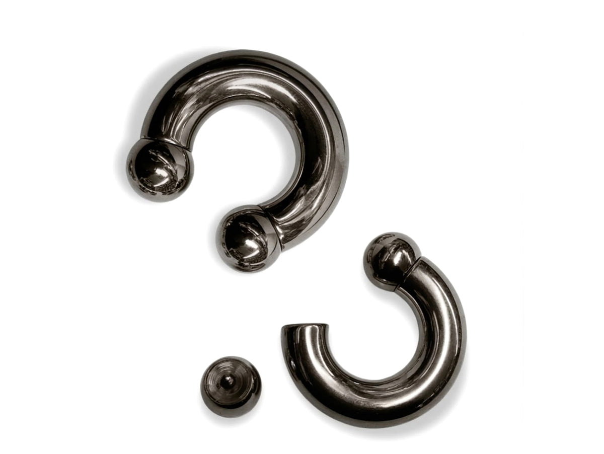 14K Gold, Titanium Black Prince Albert Ring: Captive Bead CBR Body Piercing Jewelry (2ga to 00ga)