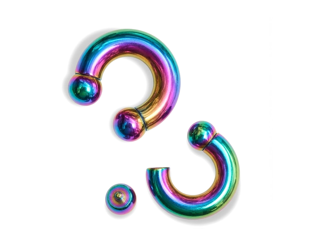 14K Gold, Titanium Rainbow Prince Albert Ring: Captive Bead CBR Body Piercing Jewelry (2ga to 00ga)