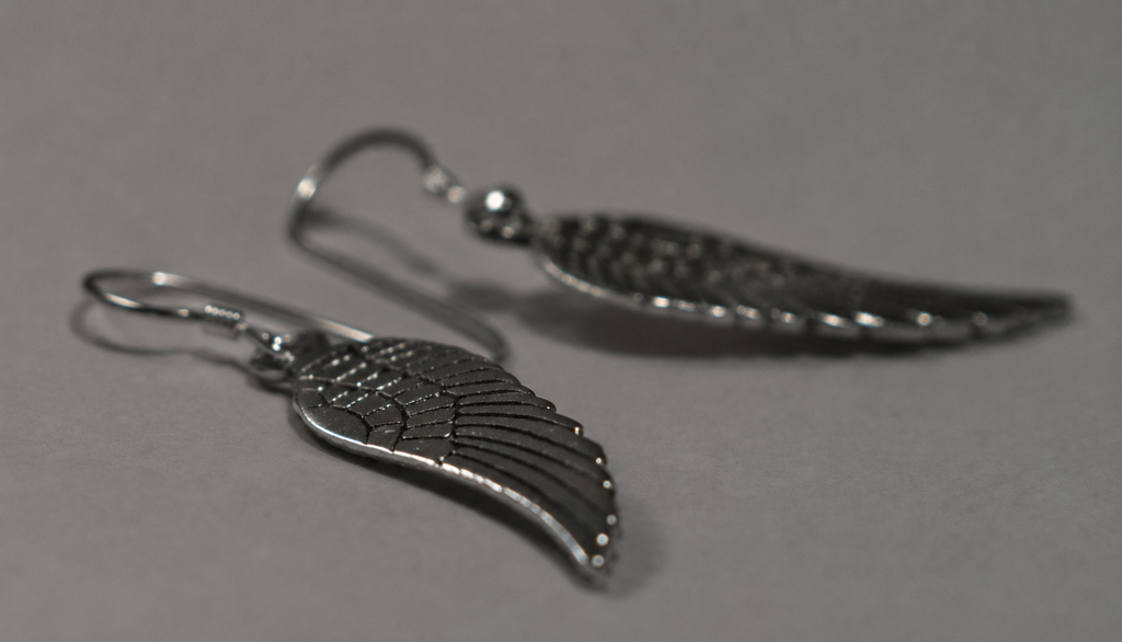 Angel wing sterling silver drop earrings