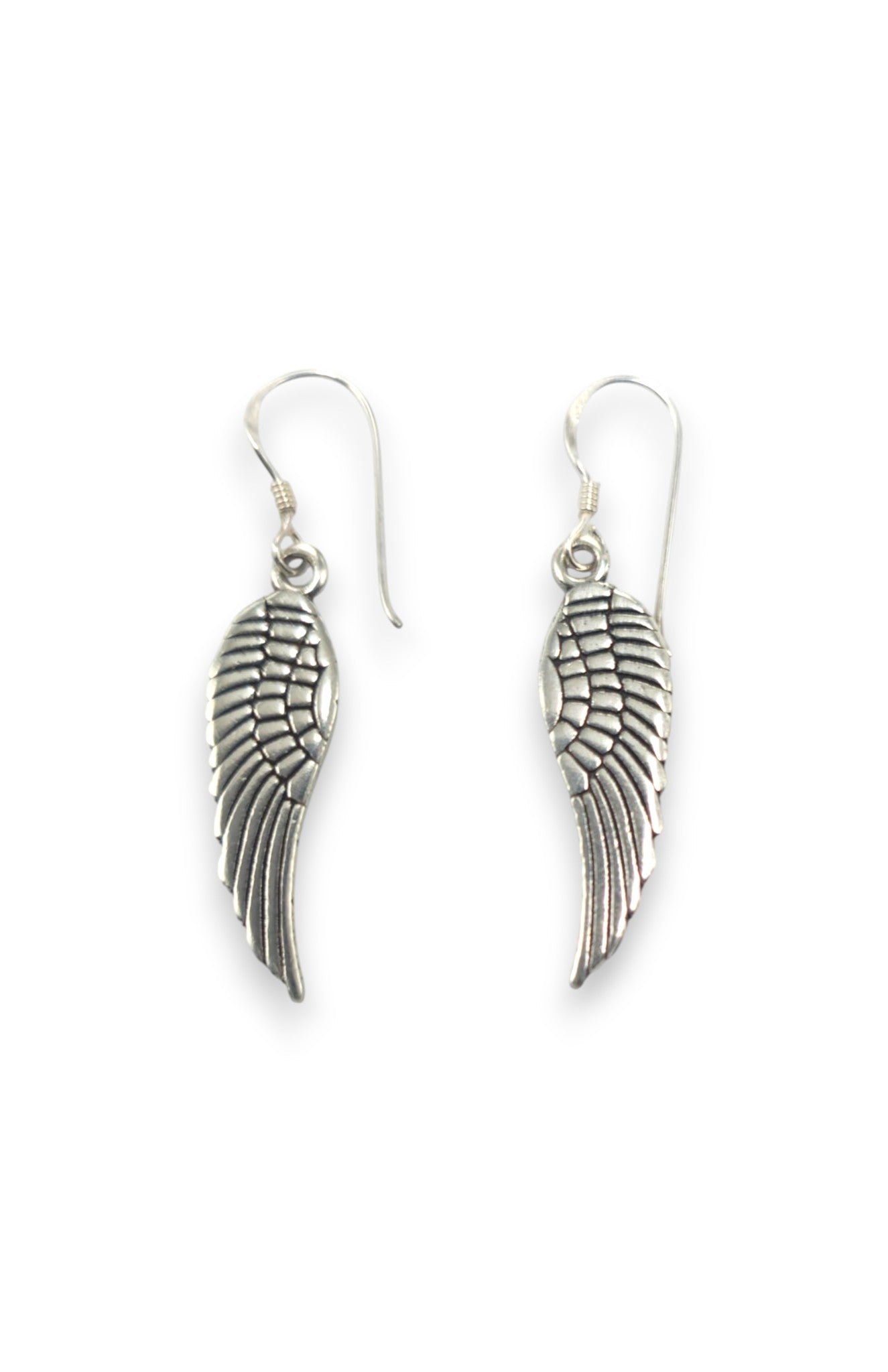 Angel wing sterling silver drop earrings
