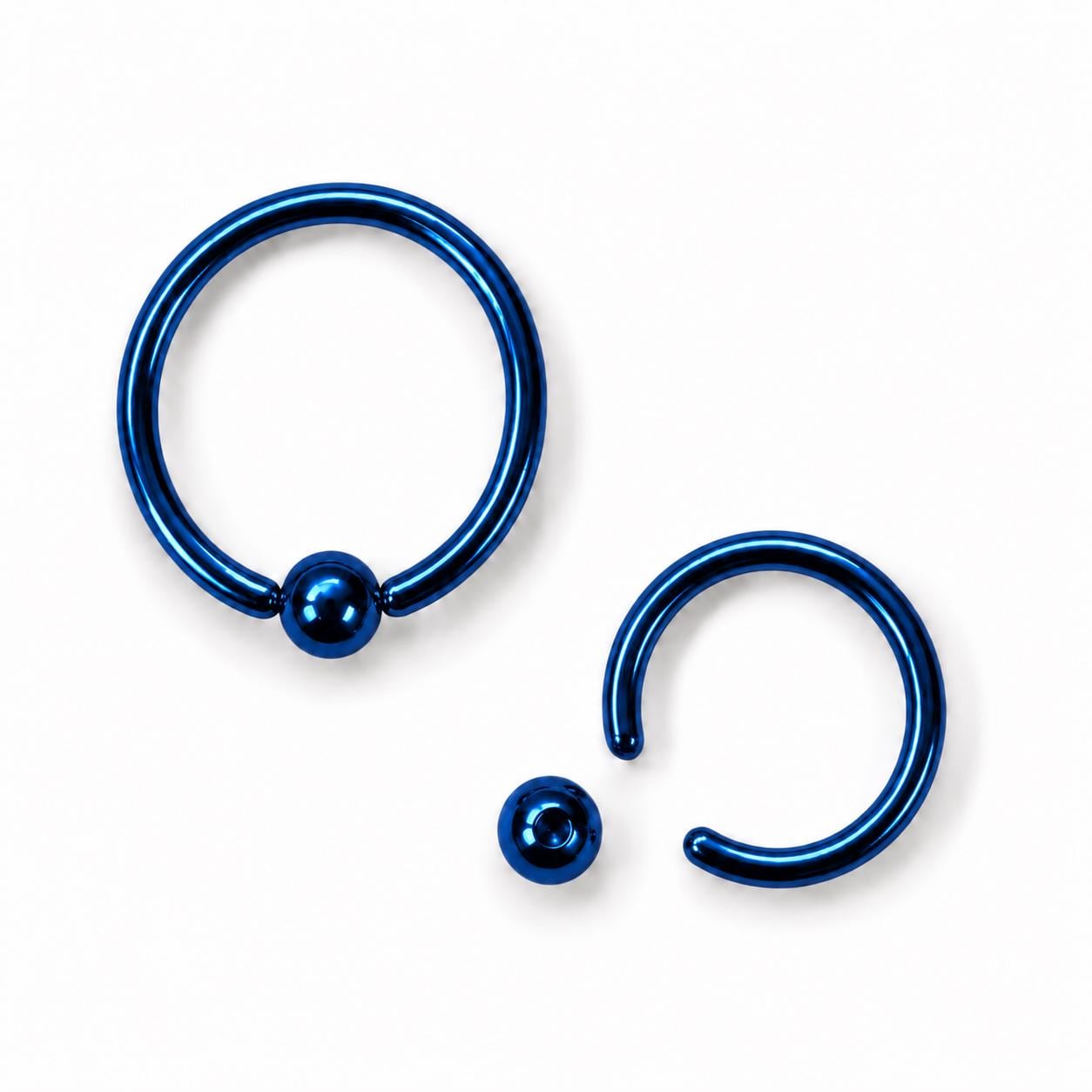 Titanium Blue Captive Bead Rings - Septum, Ear and Nipple Piercings