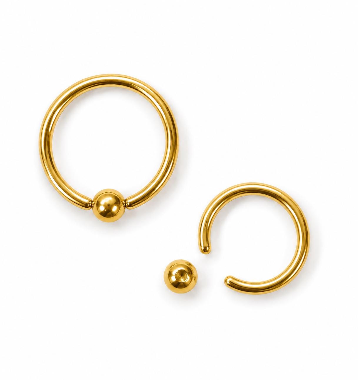 Titanium Gold Captive Bead Rings - Septum, Ear and Nipple Piercings