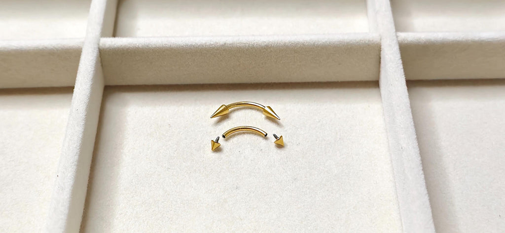 Gold Titanium Arrow Curved Barbell, Eyebrow Ring, Rook, Snug and Vertical Labret Piercing Jewellery