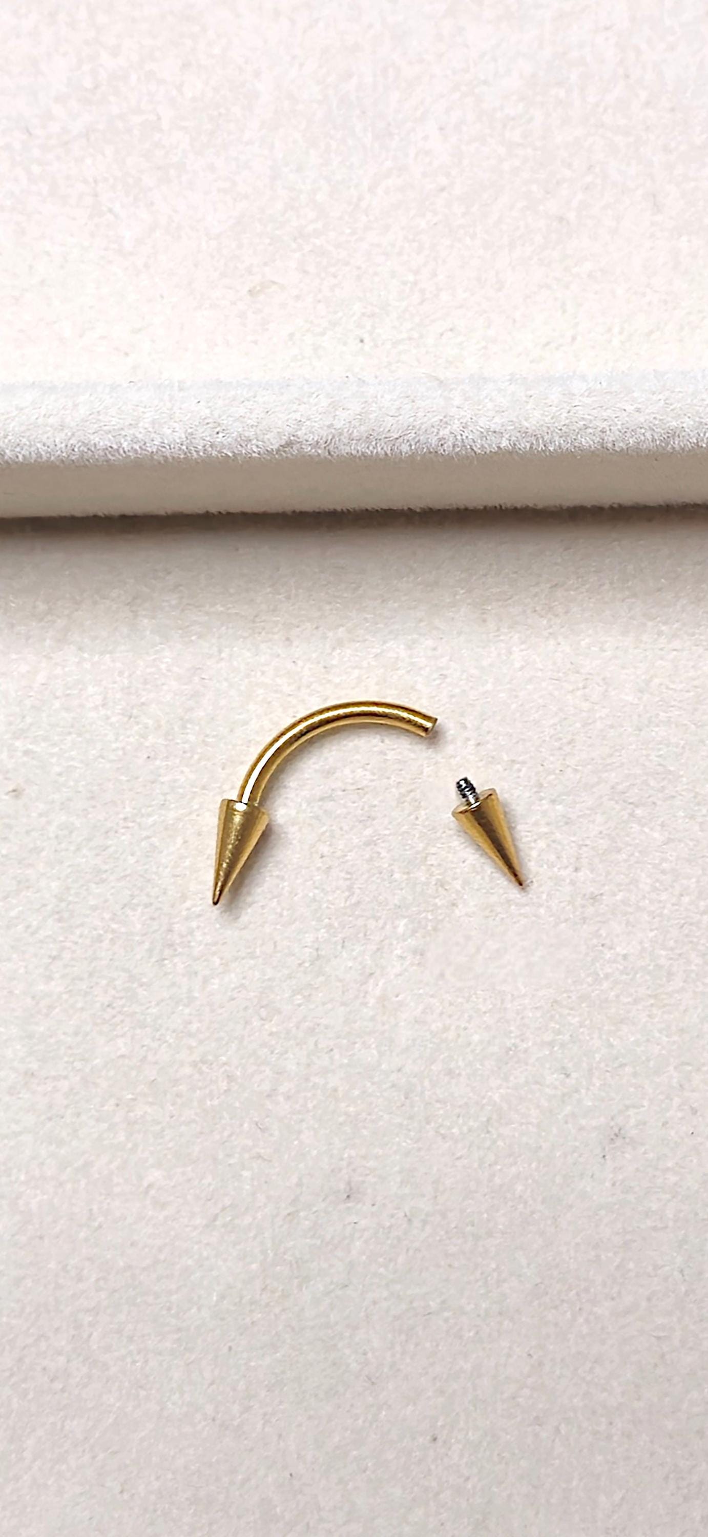 Gold Titanium Arrow Curved Barbell, Eyebrow Ring, Rook, Snug and Vertical Labret Piercing Jewellery