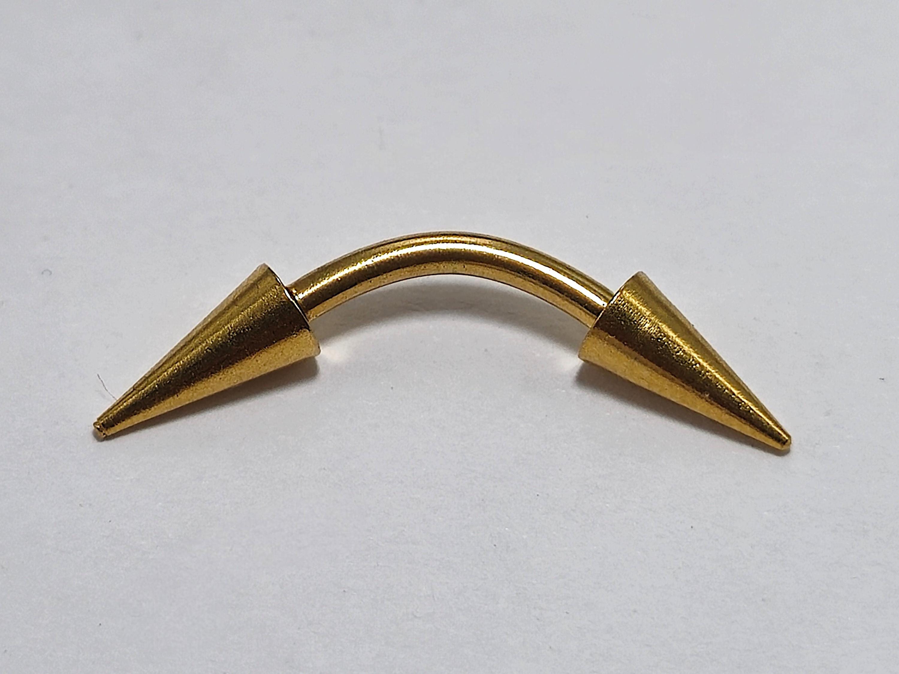 Gold Titanium Arrow Curved Barbell, Eyebrow Ring, Rook, Snug and Vertical Labret Piercing Jewellery