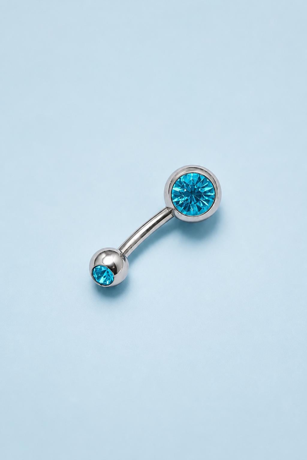 Implant Grade Titanium Belly Ring, Double Crystal Navel Bar, Silver Piercing Jewellery