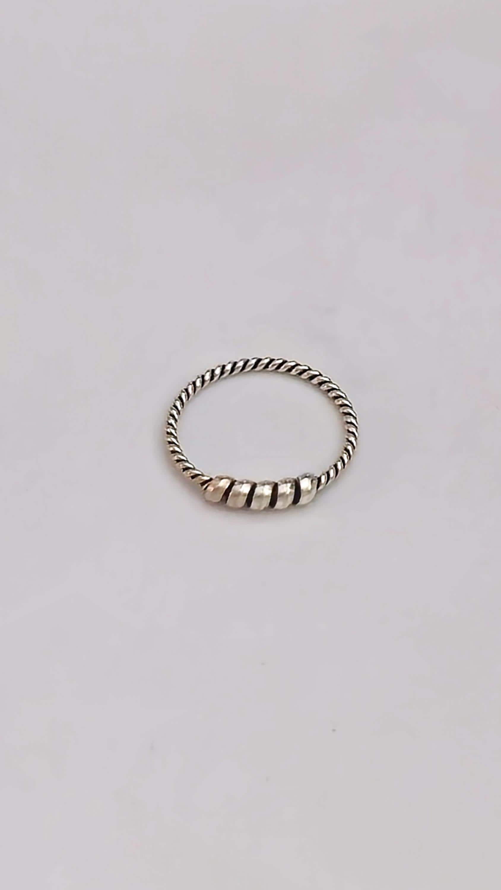 Silver Twisted Rope Nose Ring Textured Nostril Hoop, Seamless Hinged Ring