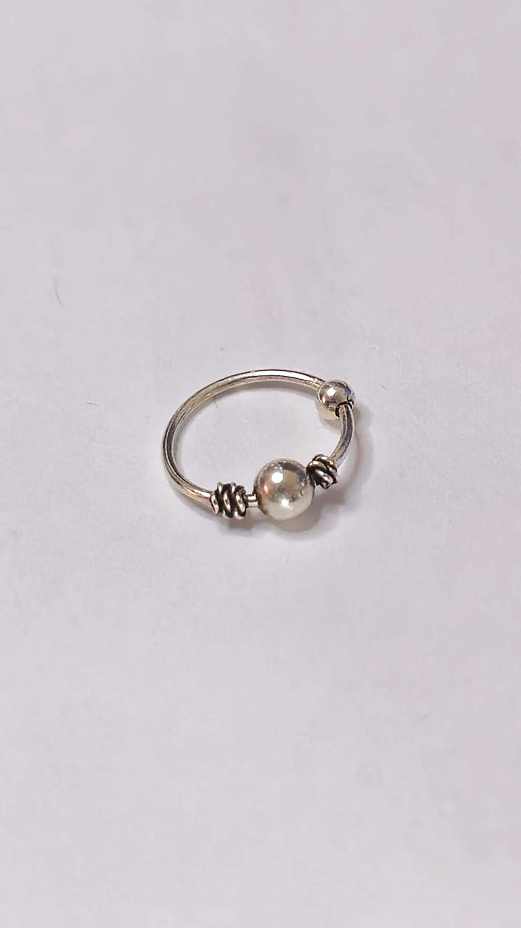 Silver Ball Nose Ring Wire-Wrapped Nostril Hoop Boho Beaded Piercing