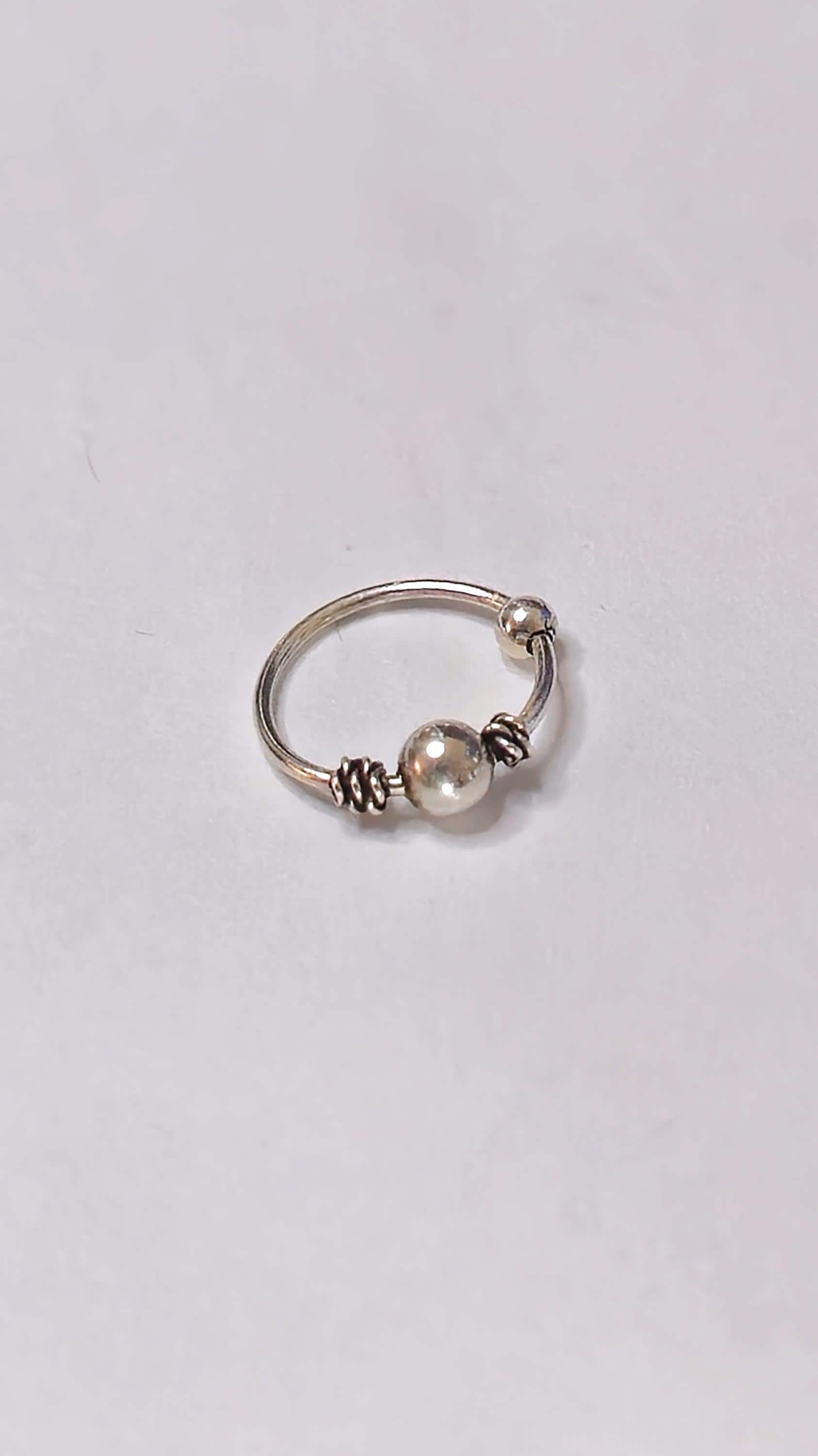 Silver Ball Nose Ring Wire-Wrapped Nostril Hoop Boho Beaded Piercing