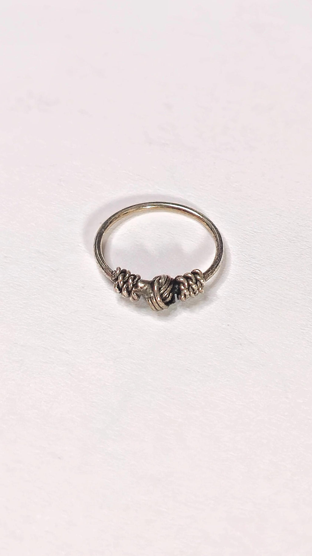 Silver Wire-Wrapped Knot Nose Ring, Boho Textured Nostril Hoop Tribal Piercing Jewellery