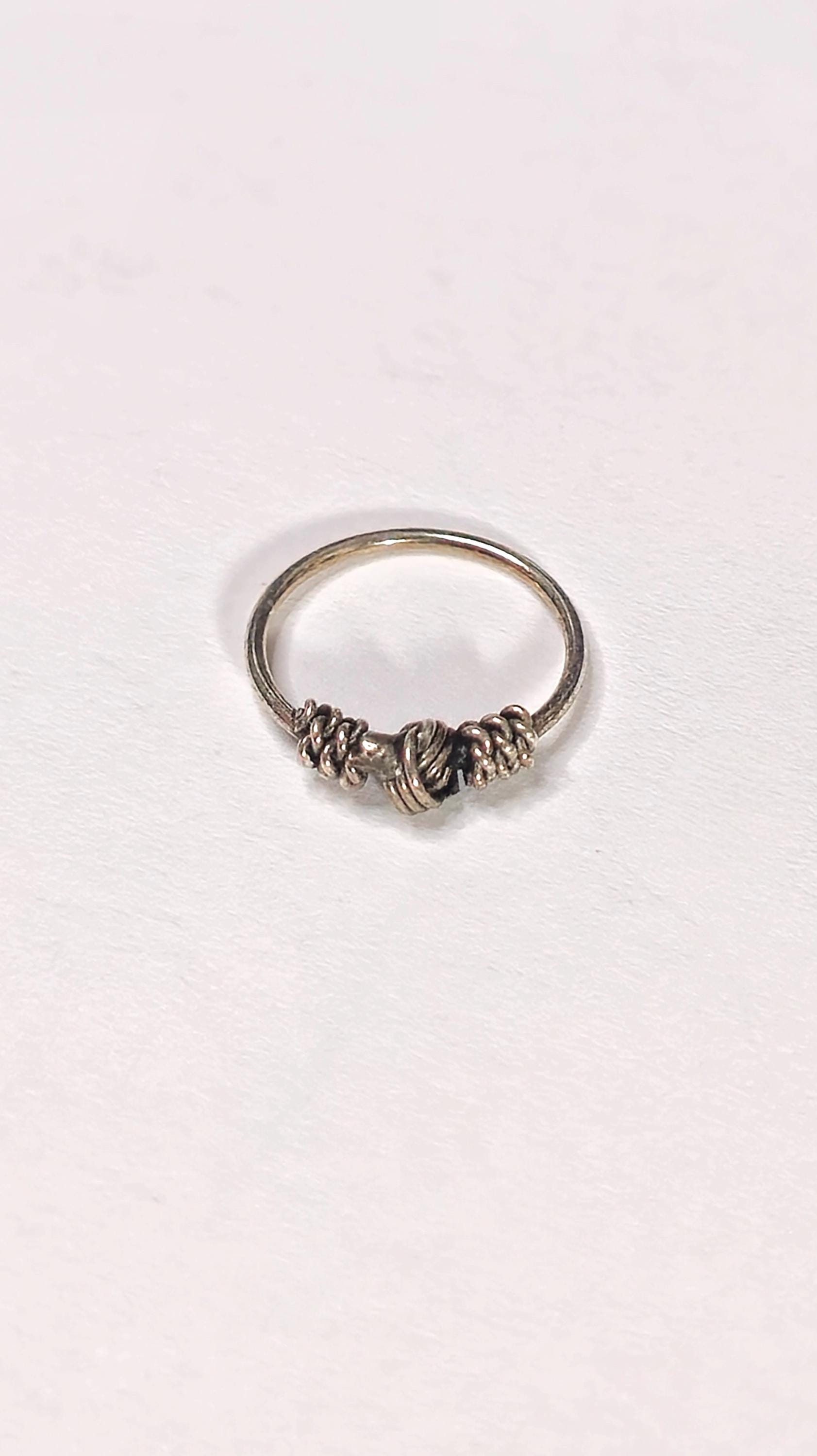 Silver Wire-Wrapped Knot Nose Ring, Boho Textured Nostril Hoop Tribal Piercing Jewellery