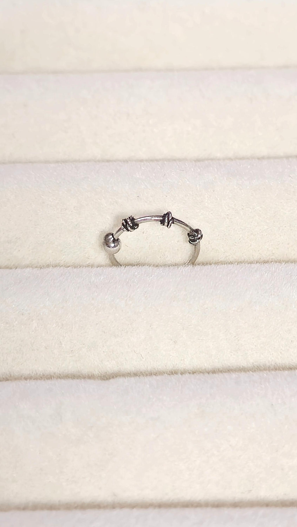Silver Coiled Ball Nose Ring Wire-Wrapped Boho Nostril Hoop Beaded Piercing Jewellery