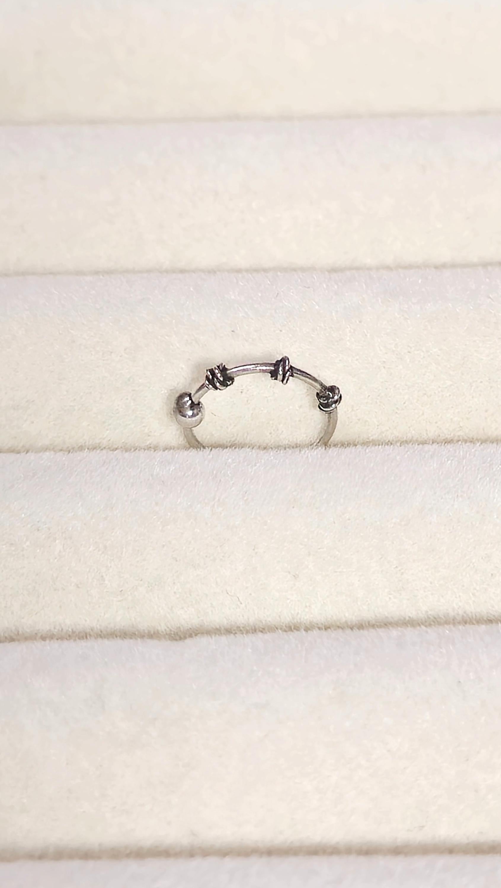 Silver Coiled Ball Nose Ring Wire-Wrapped Boho Nostril Hoop Beaded Piercing Jewellery
