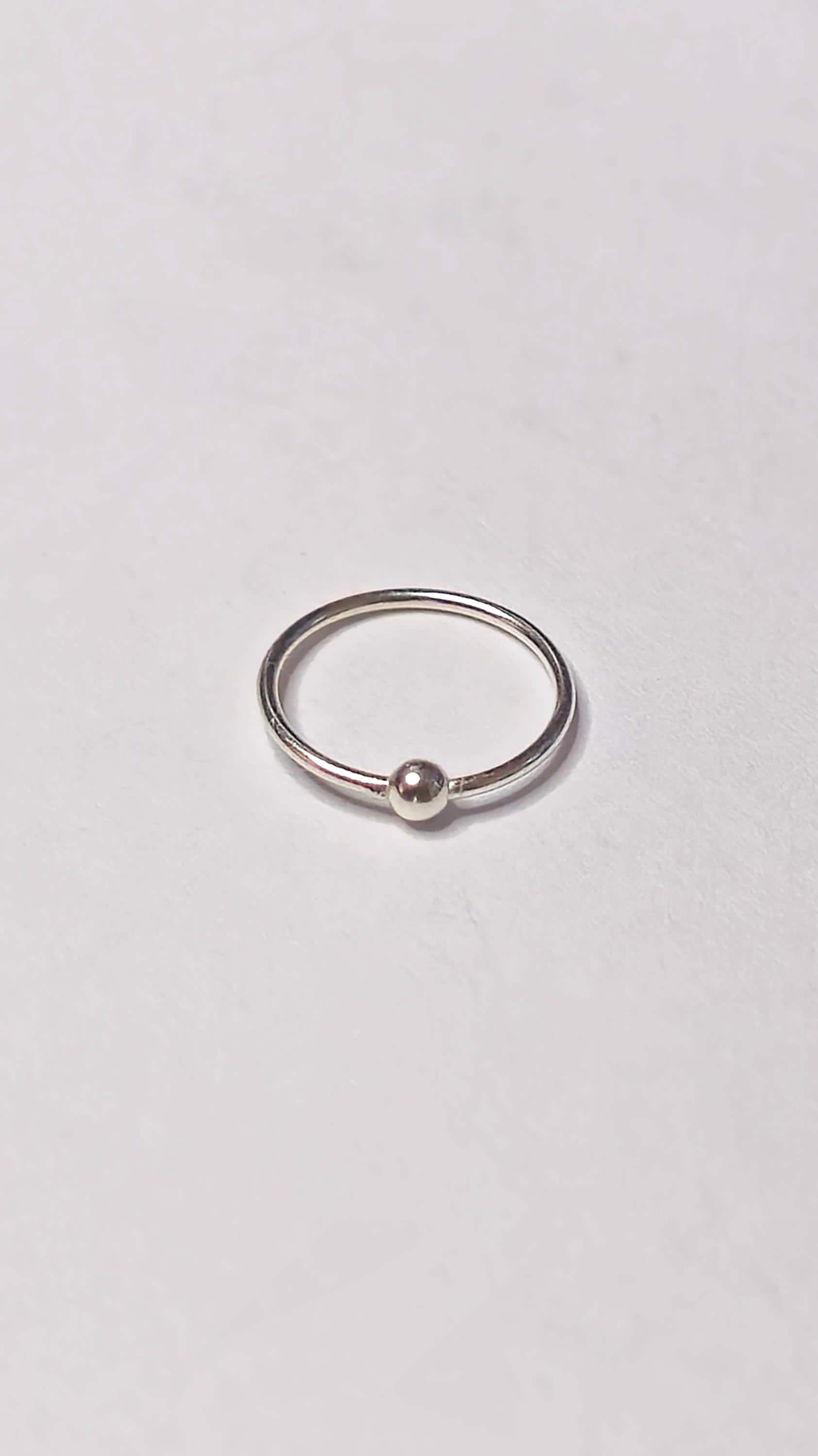 Sterling Silver Ball Nose Ring, Minimalist Beaded Nostril Hoop, 925 Silver Piercing