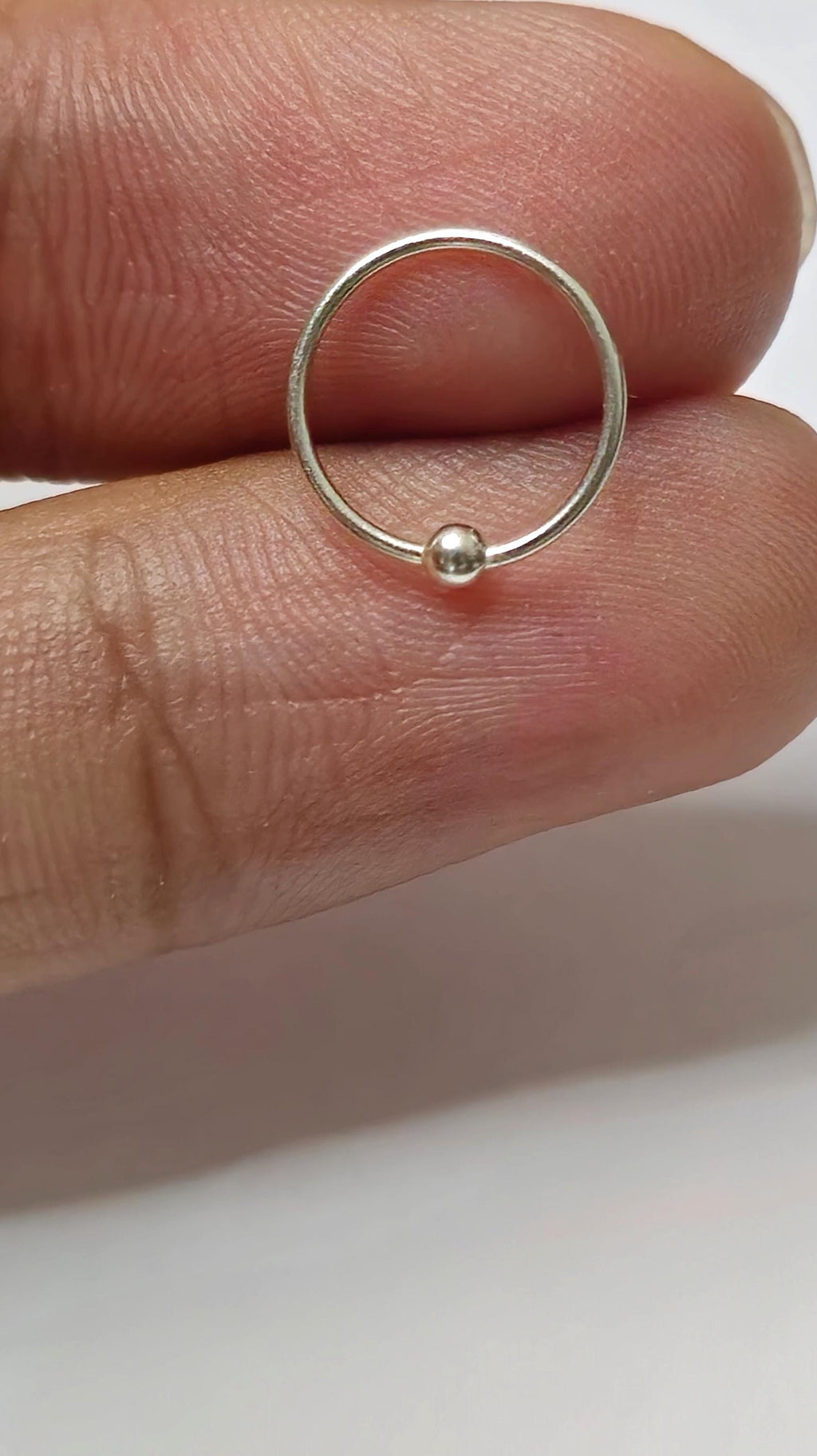 Sterling Silver Ball Nose Ring, Minimalist Beaded Nostril Hoop, 925 Silver Piercing