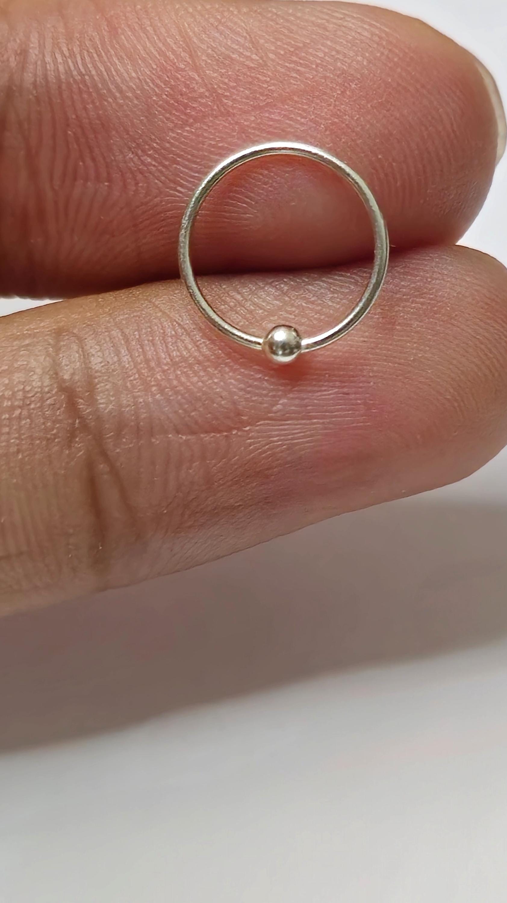 Sterling Silver Ball Nose Ring, Minimalist Beaded Nostril Hoop, 925 Silver Piercing