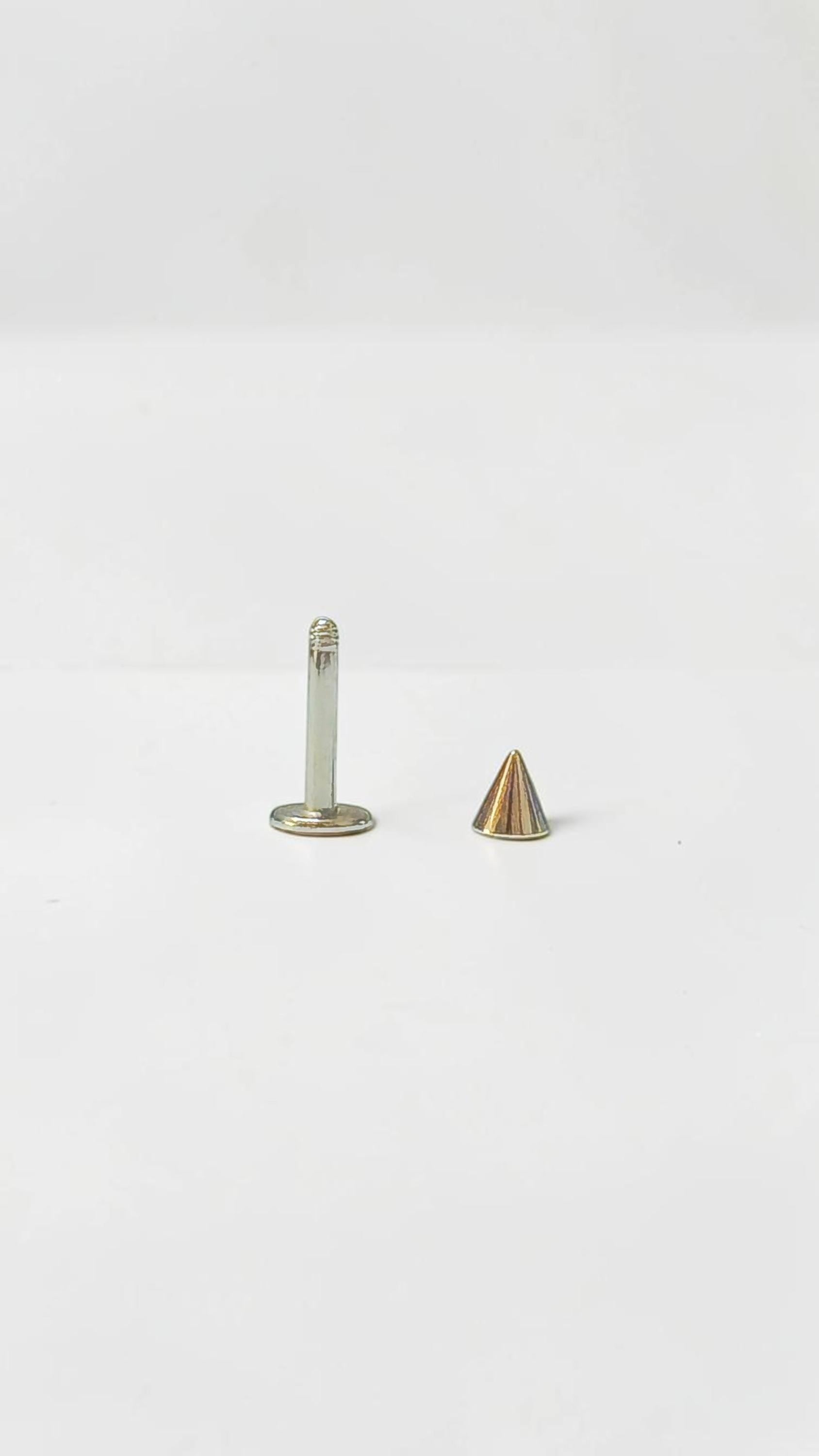 3 Piece Stainless Steel Labret Stud Set, Ball Cone Spike Flat Back Lip Rings