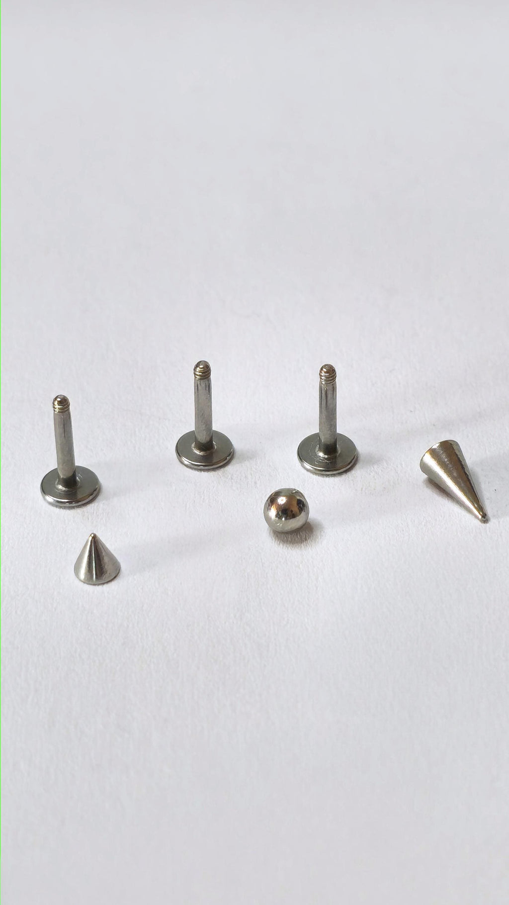 3 Piece Stainless Steel Labret Stud Set, Ball Cone Spike Flat Back Lip Rings