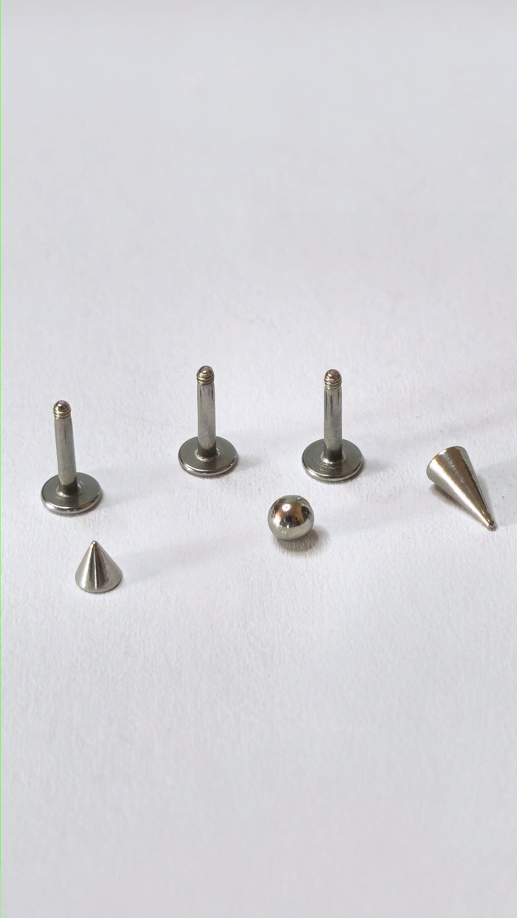 3 Piece Stainless Steel Labret Stud Set, Ball Cone Spike Flat Back Lip Rings