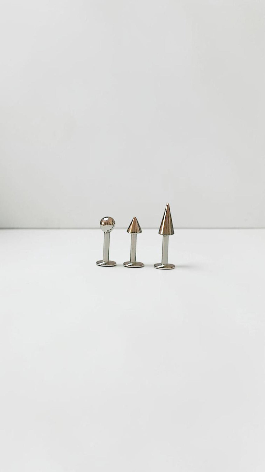 3 Piece Stainless Steel Labret Stud Set, Ball Cone Spike Flat Back Lip Rings