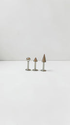 3 Piece Stainless Steel Labret Stud Set, Ball Cone Spike Flat Back Lip Rings