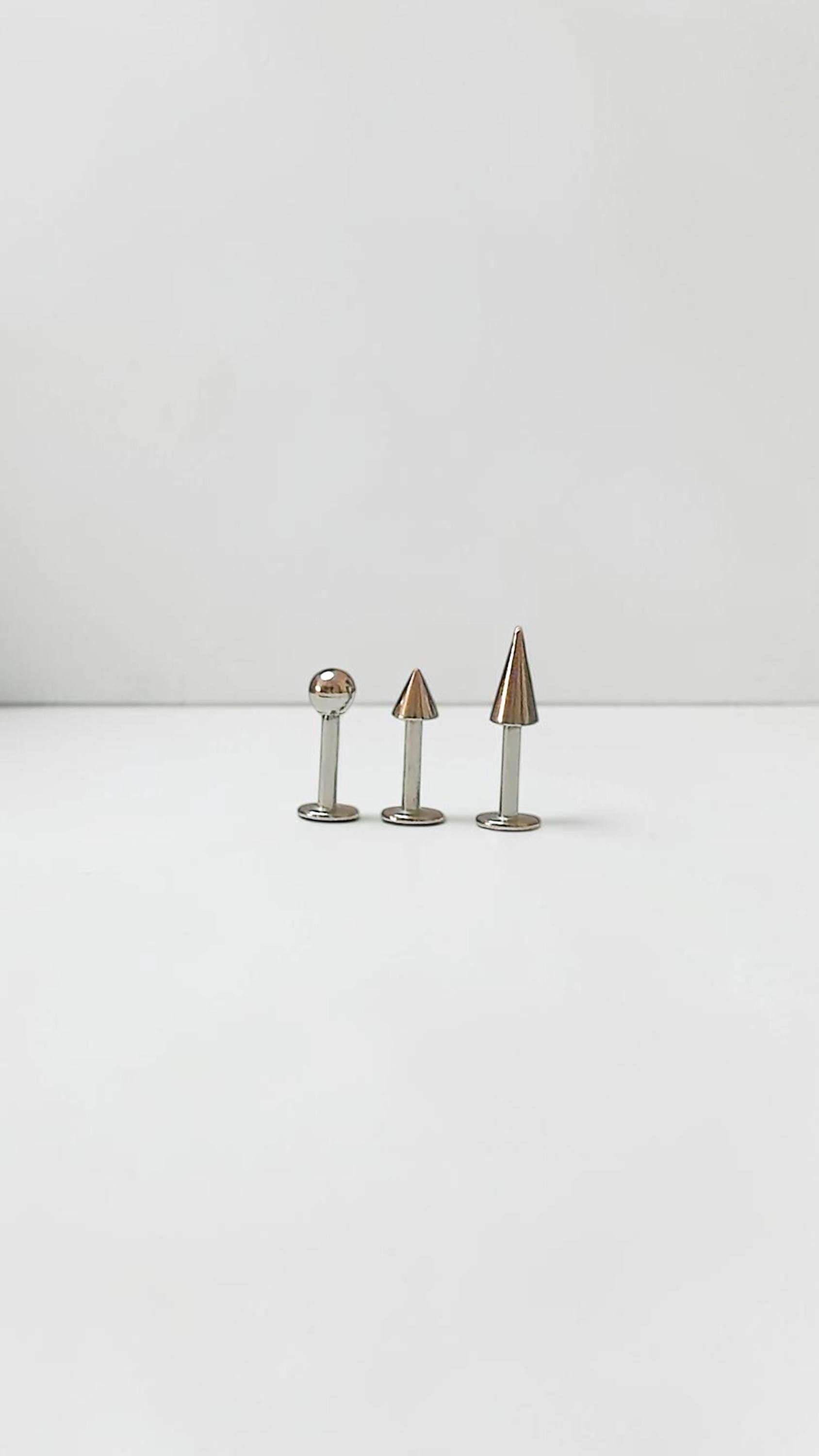3 Piece Stainless Steel Labret Stud Set, Ball Cone Spike Flat Back Lip Rings