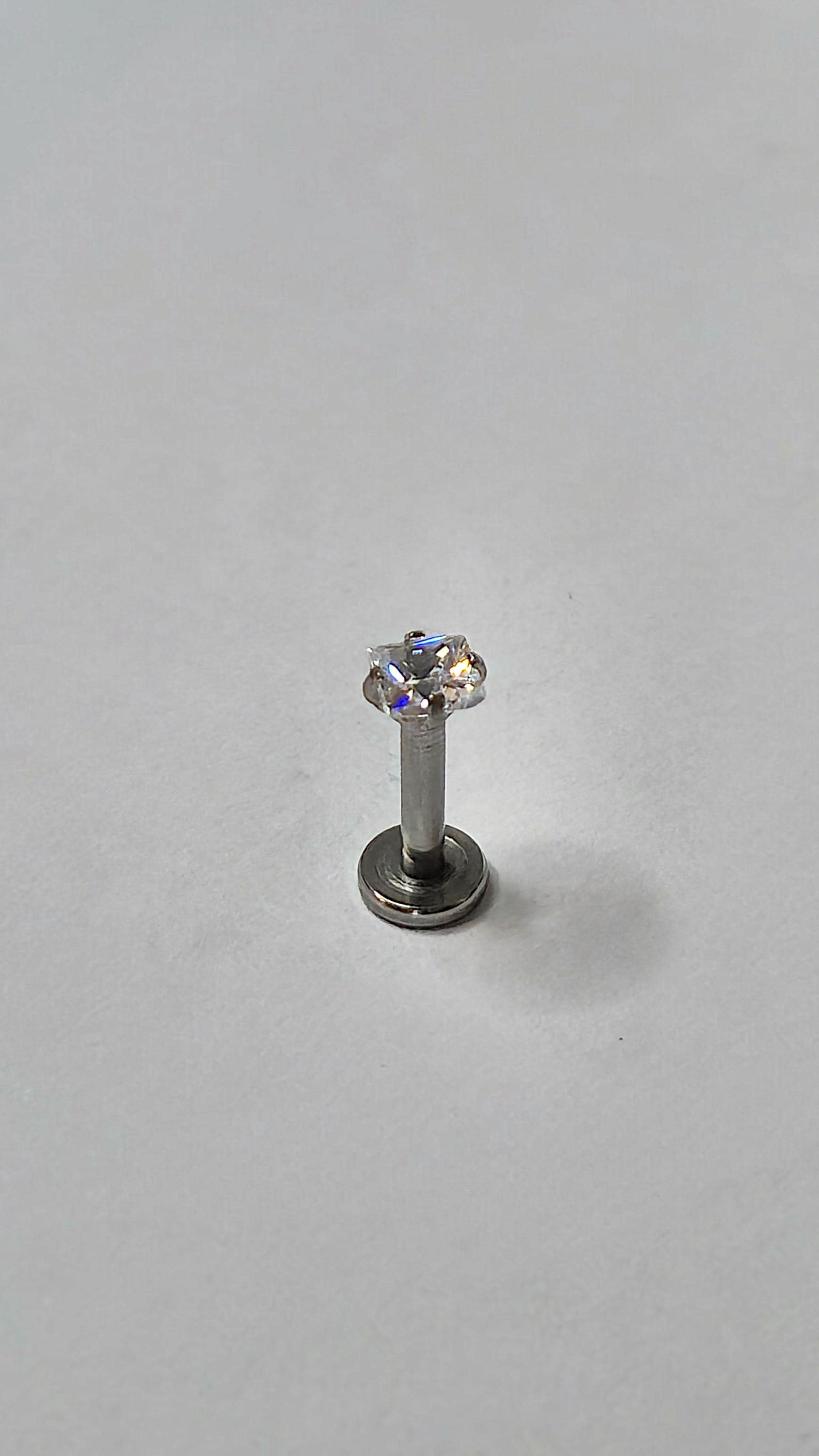 Clear CZ Labret Stud, Stainless Steel Flat Back Earring, Tragus Helix Piercing Jewellery