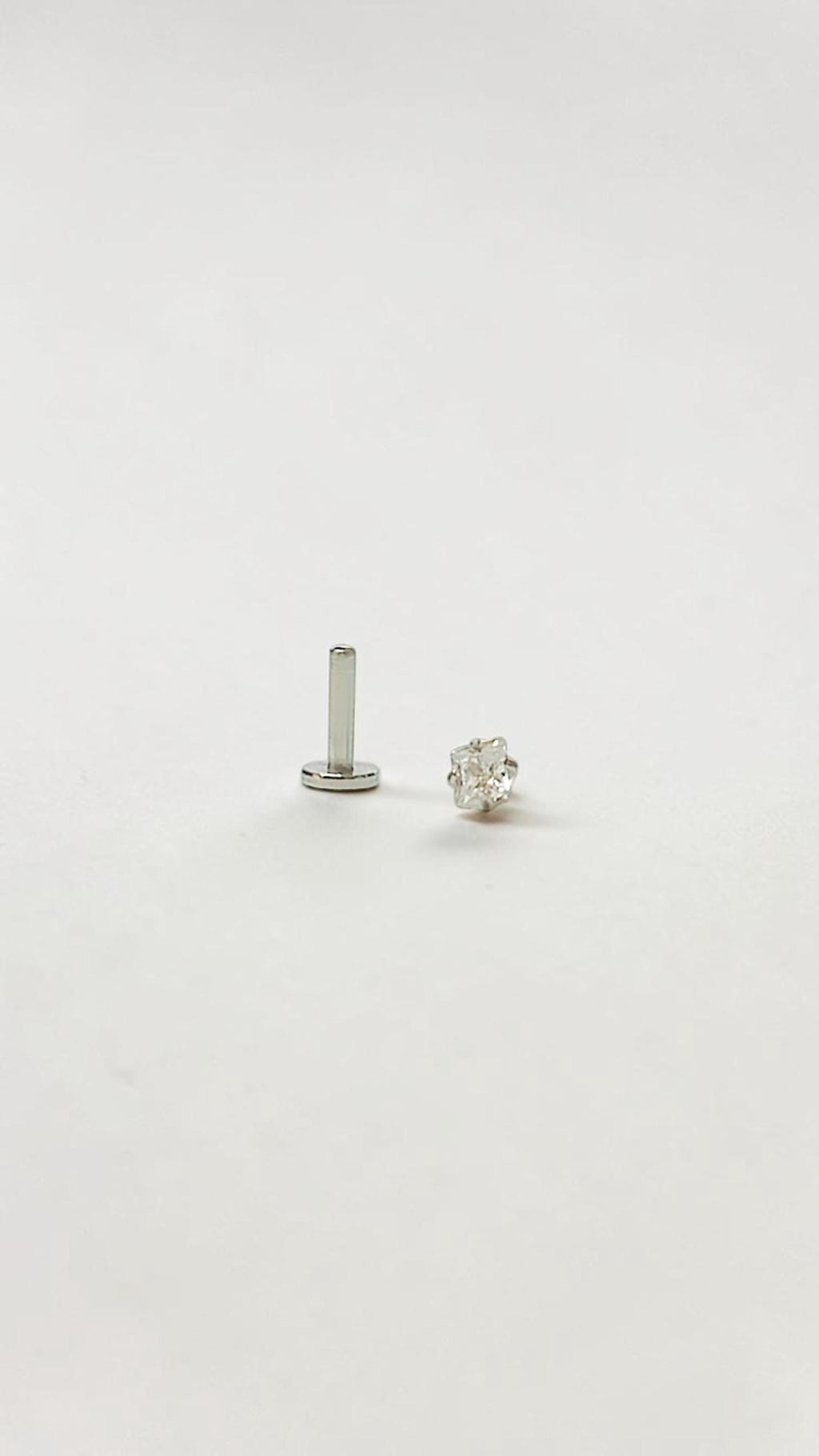 Clear CZ Labret Stud, Stainless Steel Flat Back Earring, Tragus Helix Piercing Jewellery