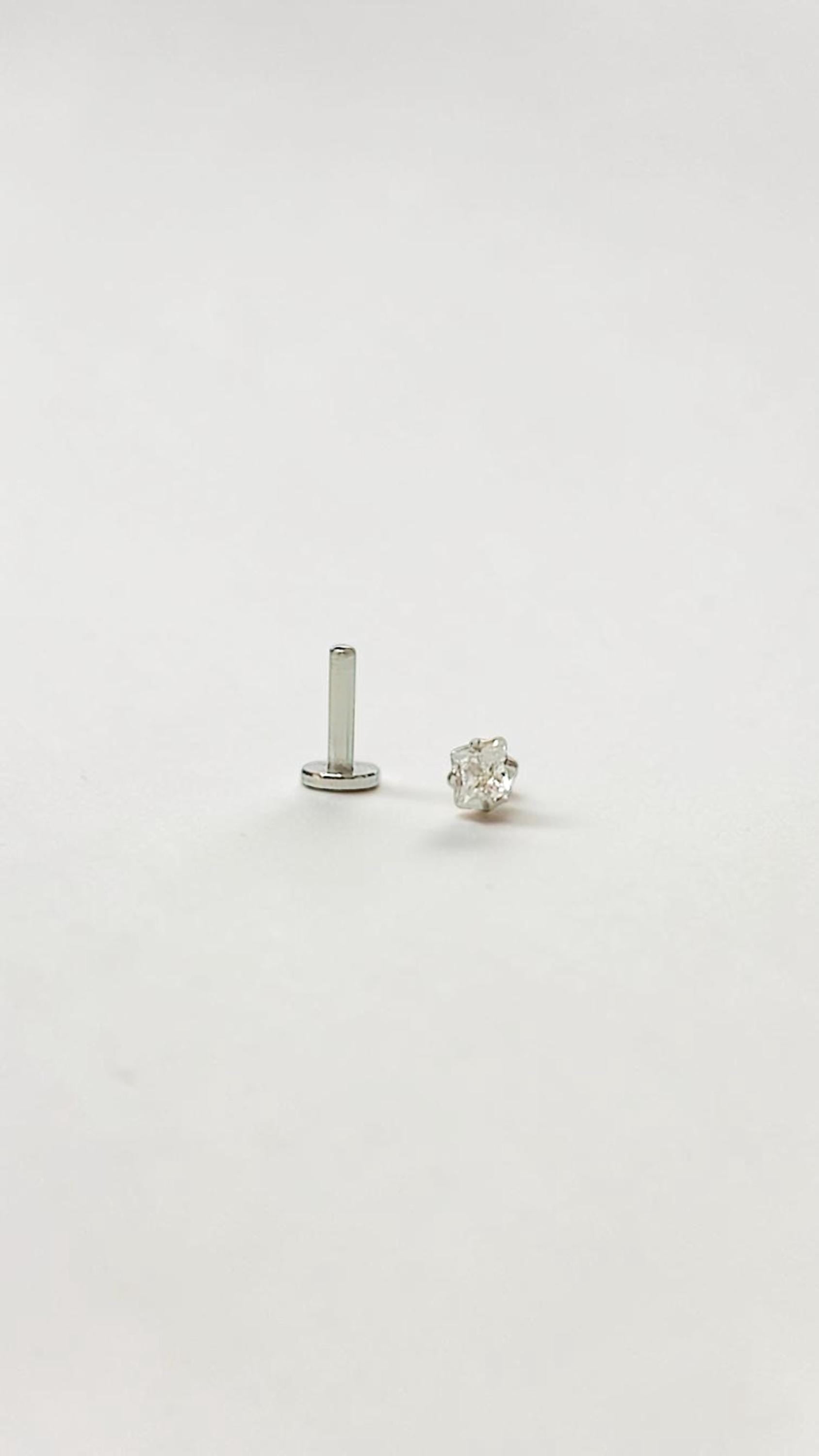 Clear CZ Labret Stud, Stainless Steel Flat Back Earring, Tragus Helix Piercing Jewellery
