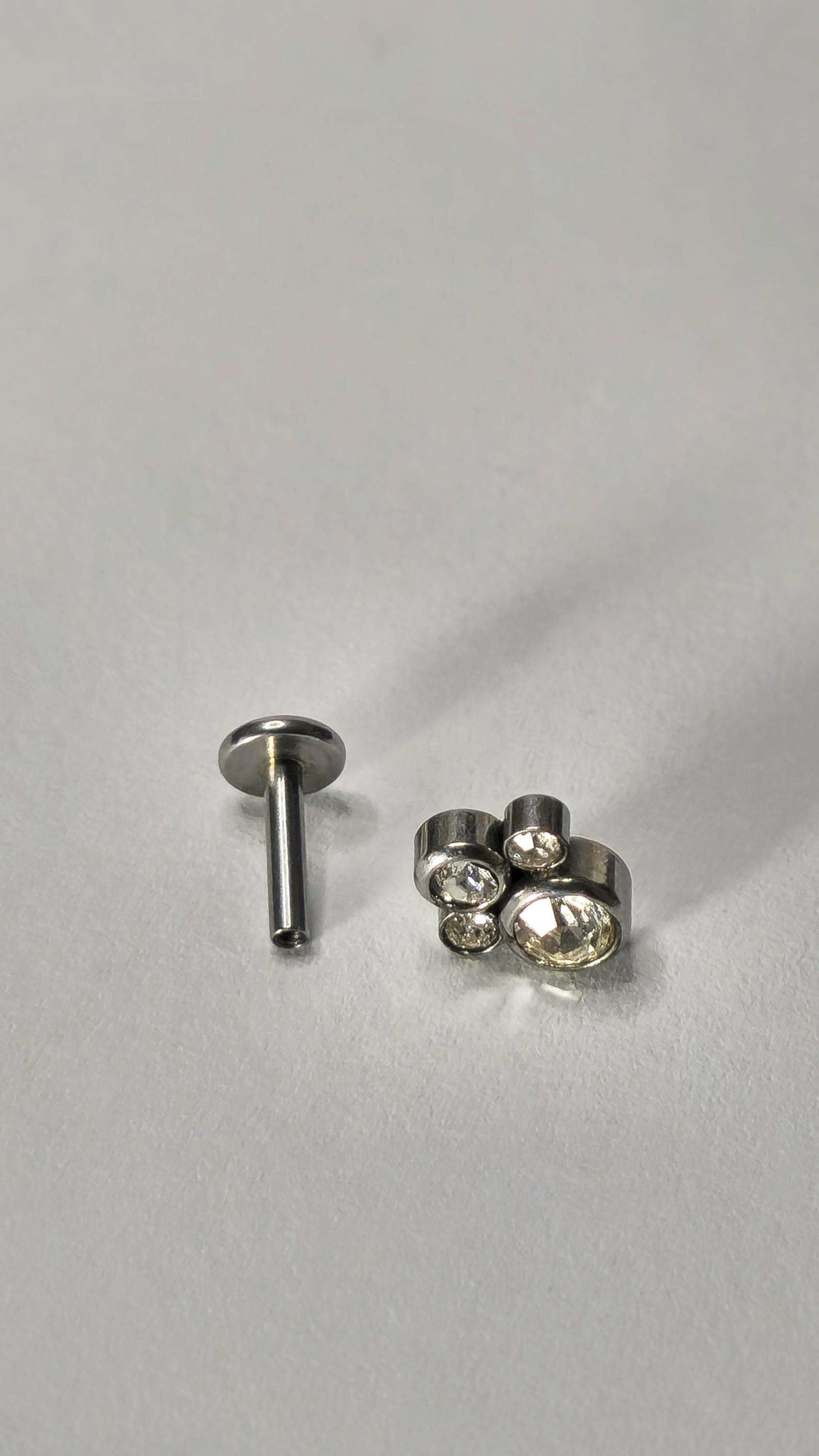 Clear CZ Paw Print Labret Stud, Flat Back Earring, Tragus Helix Cartilage Piercing Jewellery
