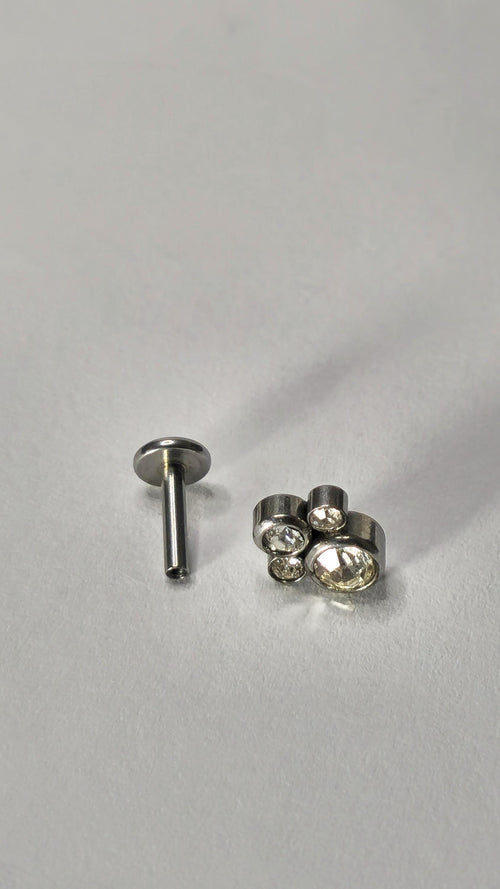 Clear CZ Paw Print Labret Stud, Flat Back Earring, Tragus Helix Cartilage Piercing Jewellery
