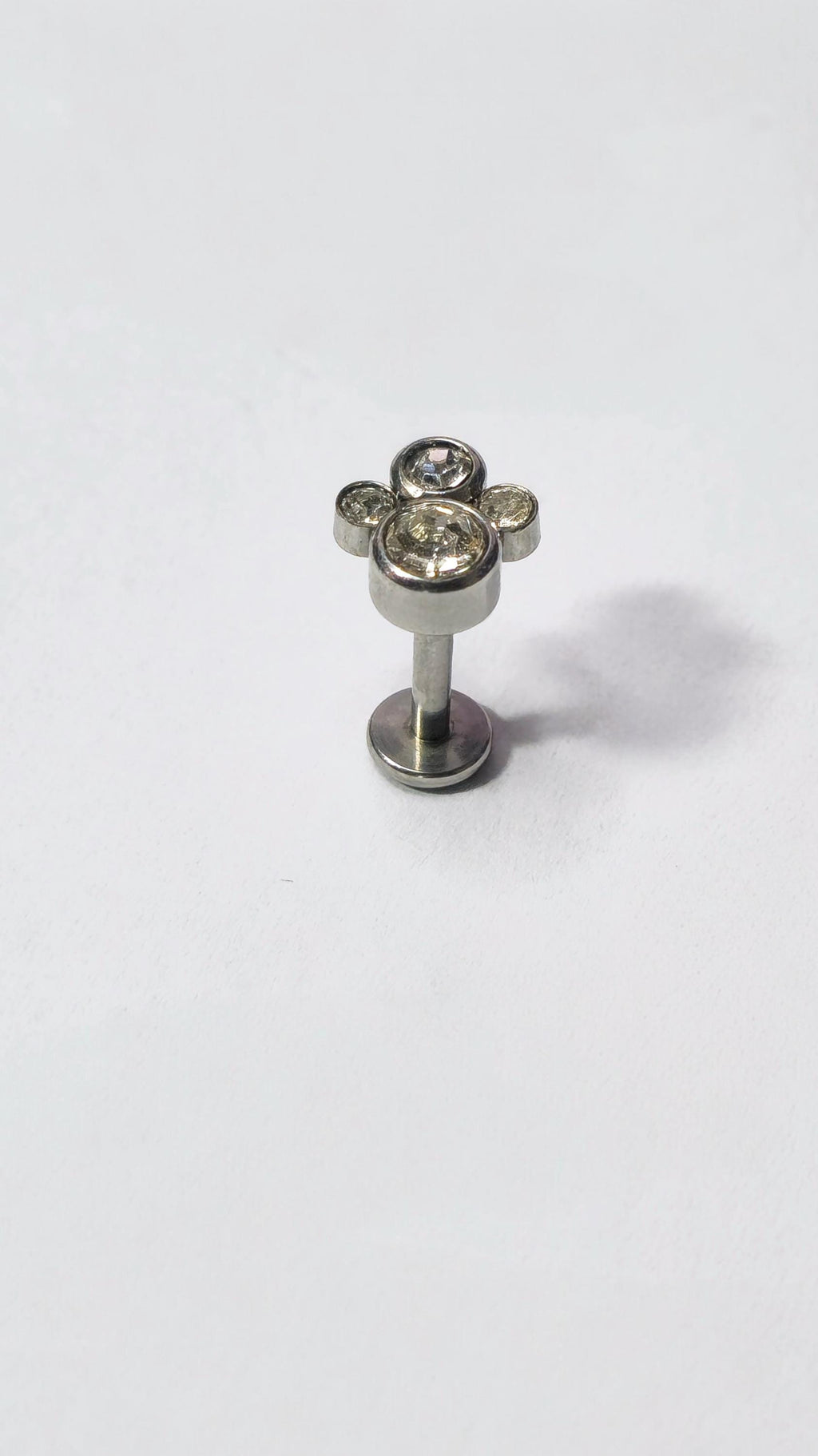 Clear CZ Paw Print Labret Stud, Flat Back Earring, Tragus Helix Cartilage Piercing Jewellery