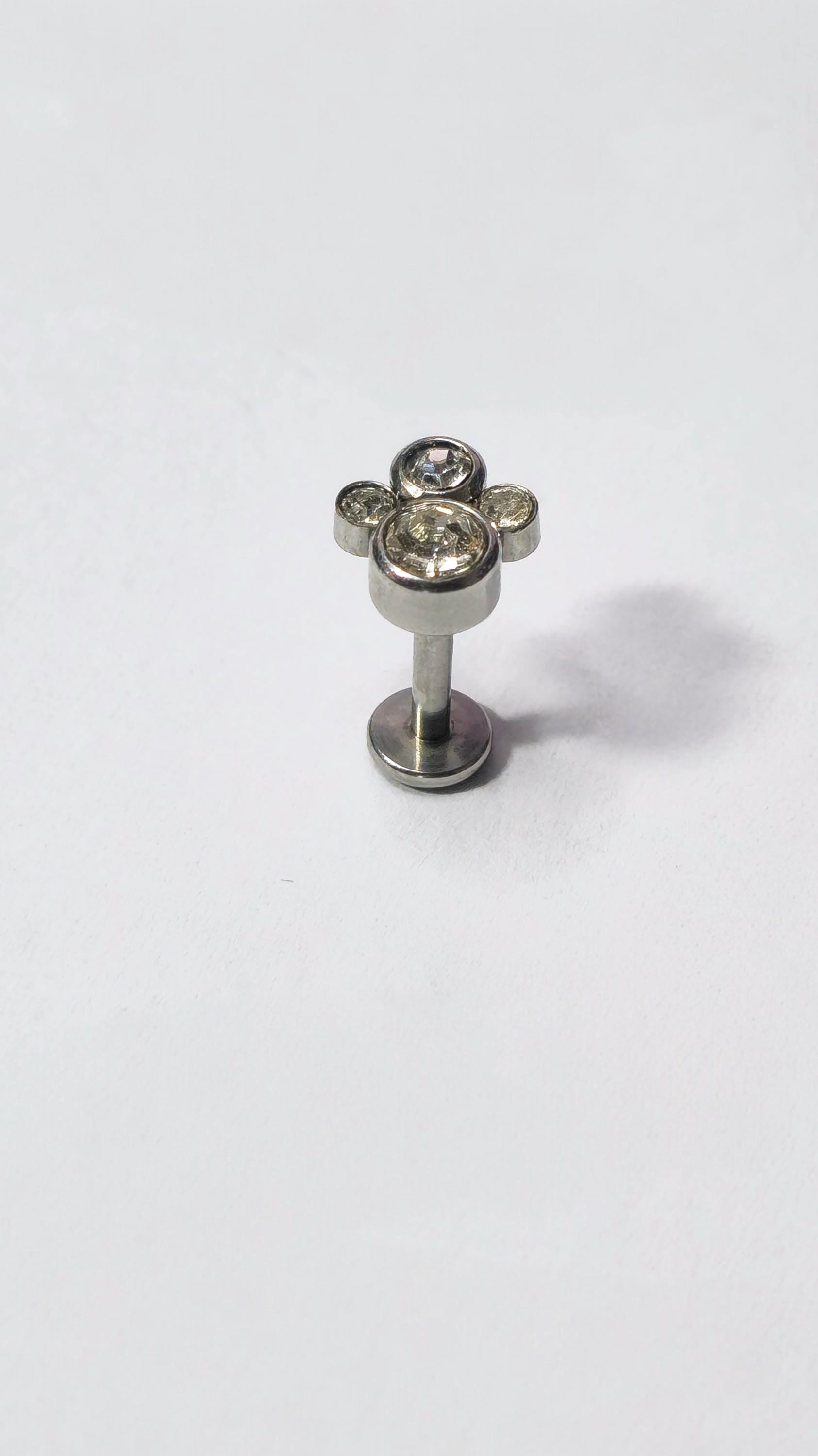 Clear CZ Paw Print Labret Stud, Flat Back Earring, Tragus Helix Cartilage Piercing Jewellery