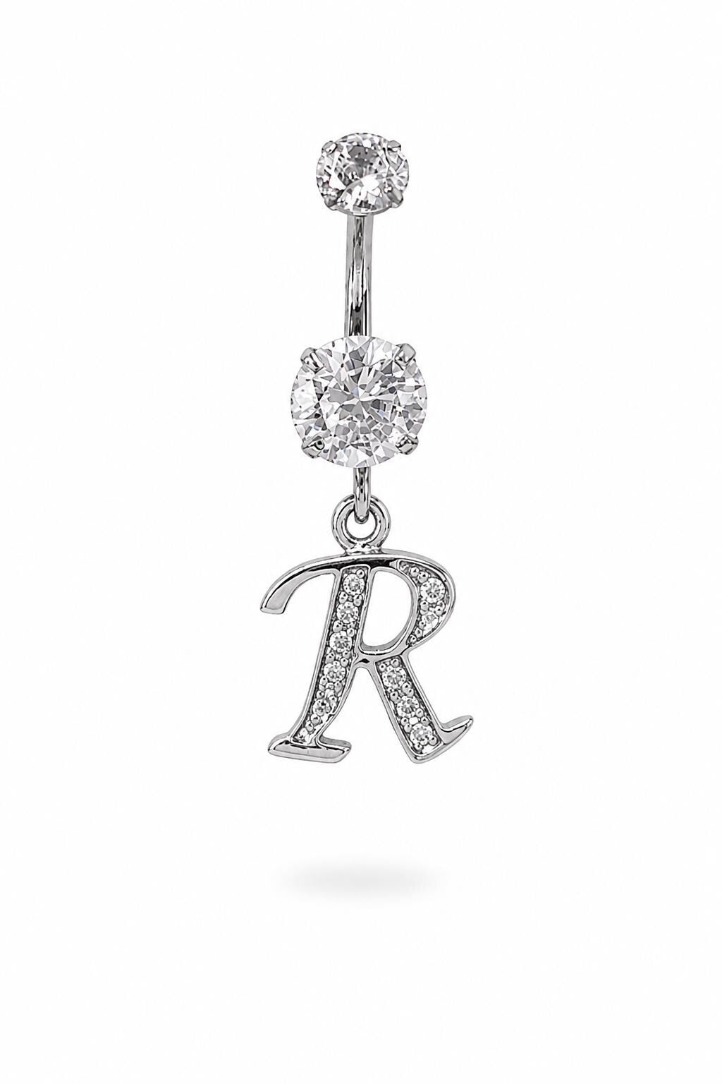 Alphabet Initial Belly Button Rings With CZ Crystals
