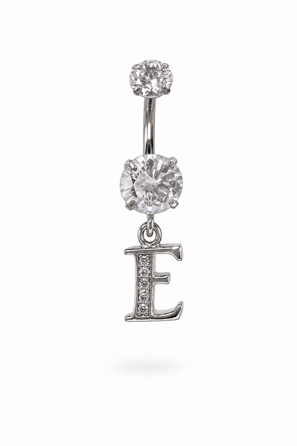 Alphabet Initial Belly Button Rings With CZ Crystals