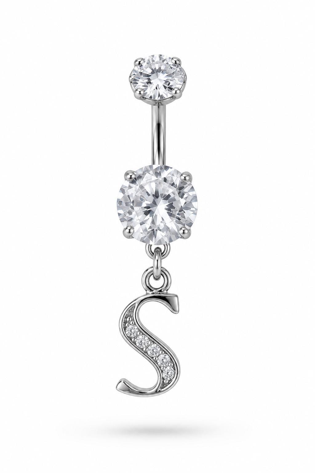 Alphabet Initial Belly Button Rings With CZ Crystals