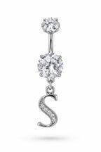 Alphabet Initial Belly Button Rings With CZ Crystals