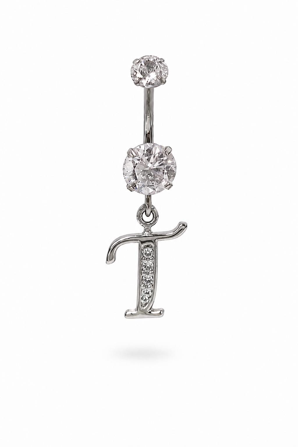 Alphabet Initial Belly Button Rings With CZ Crystals