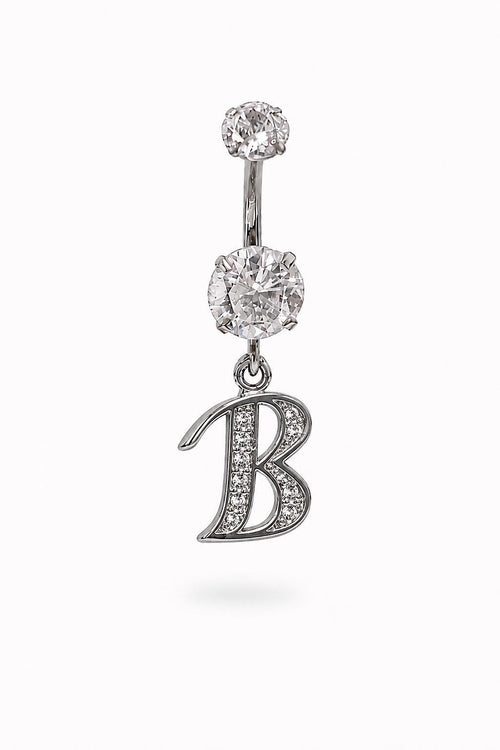 Alphabet Initial Belly Button Rings With CZ Crystals