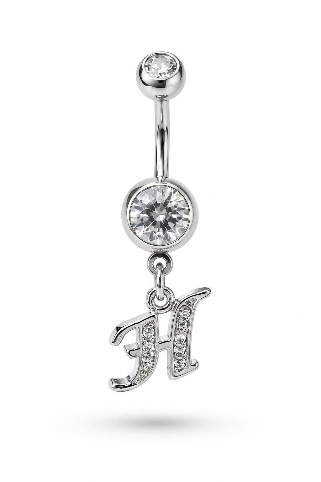 Alphabet Initial Belly Button Rings With CZ Crystals
