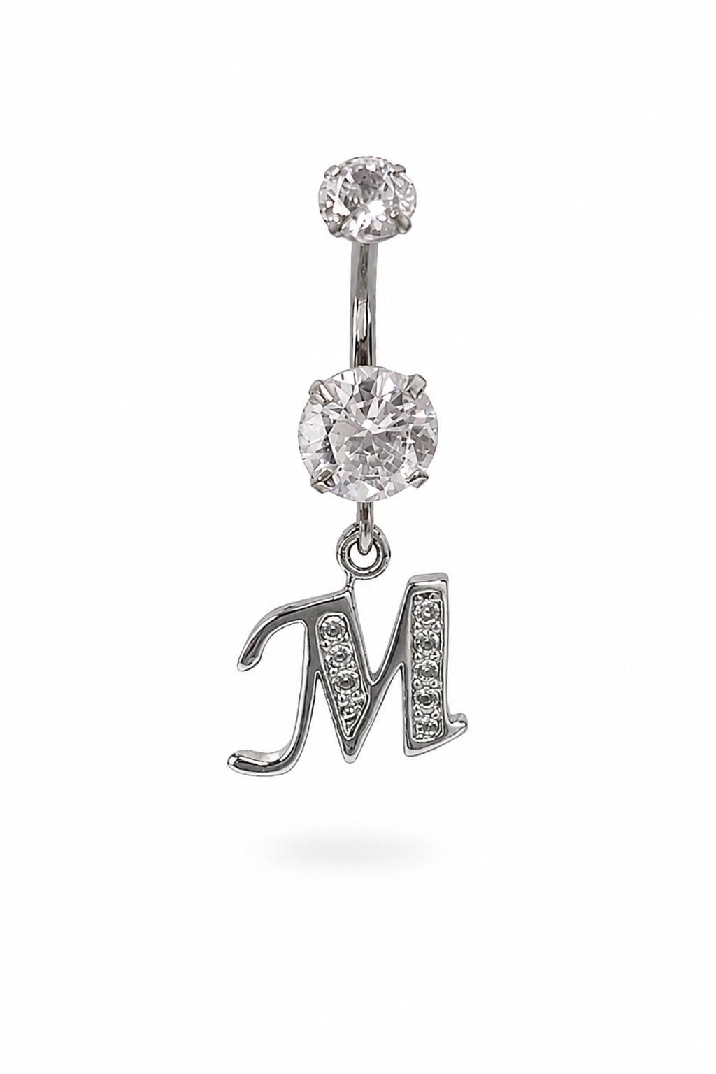 Alphabet Initial Belly Button Rings With CZ Crystals