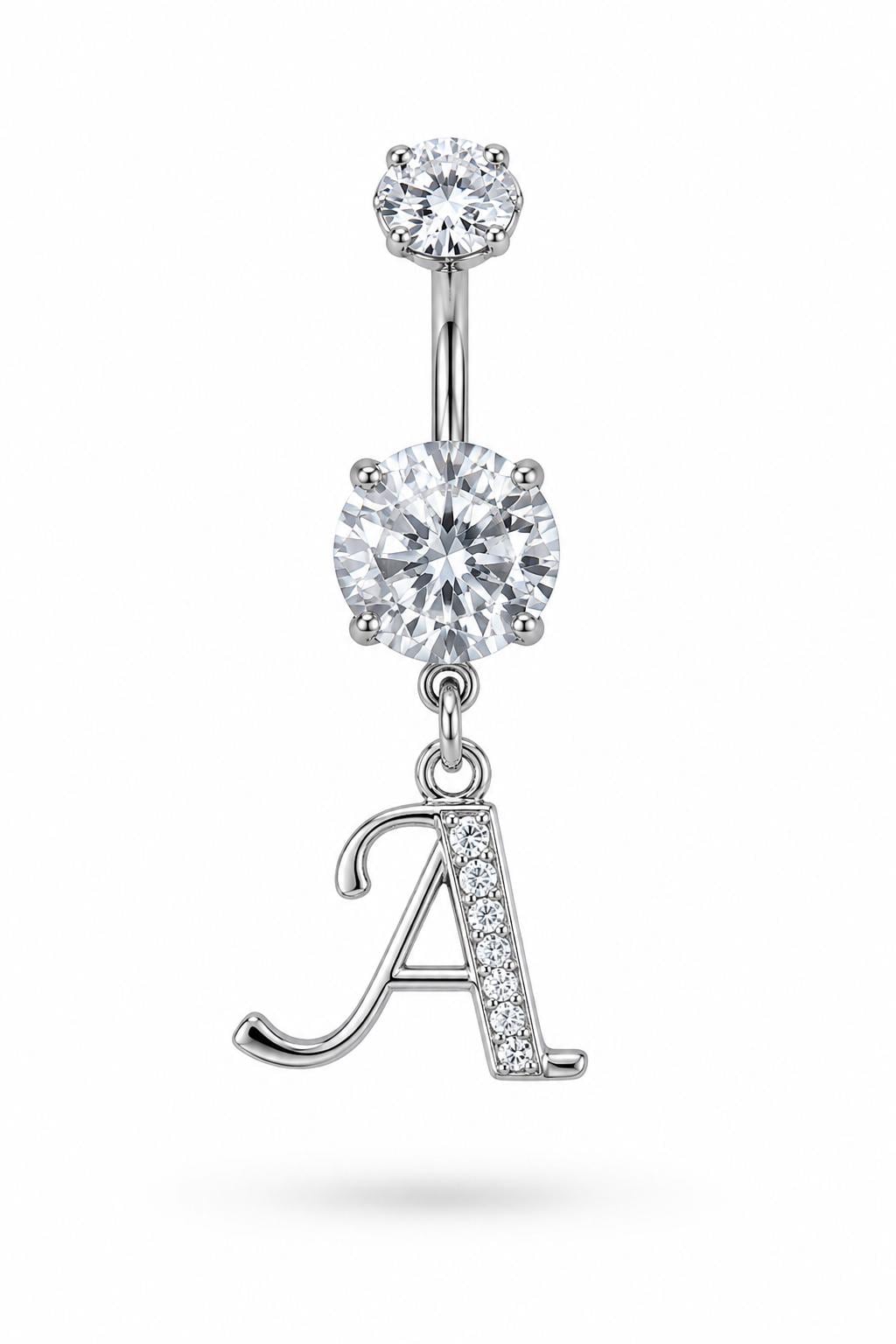 Alphabet Initial Belly Button Rings With CZ Crystals