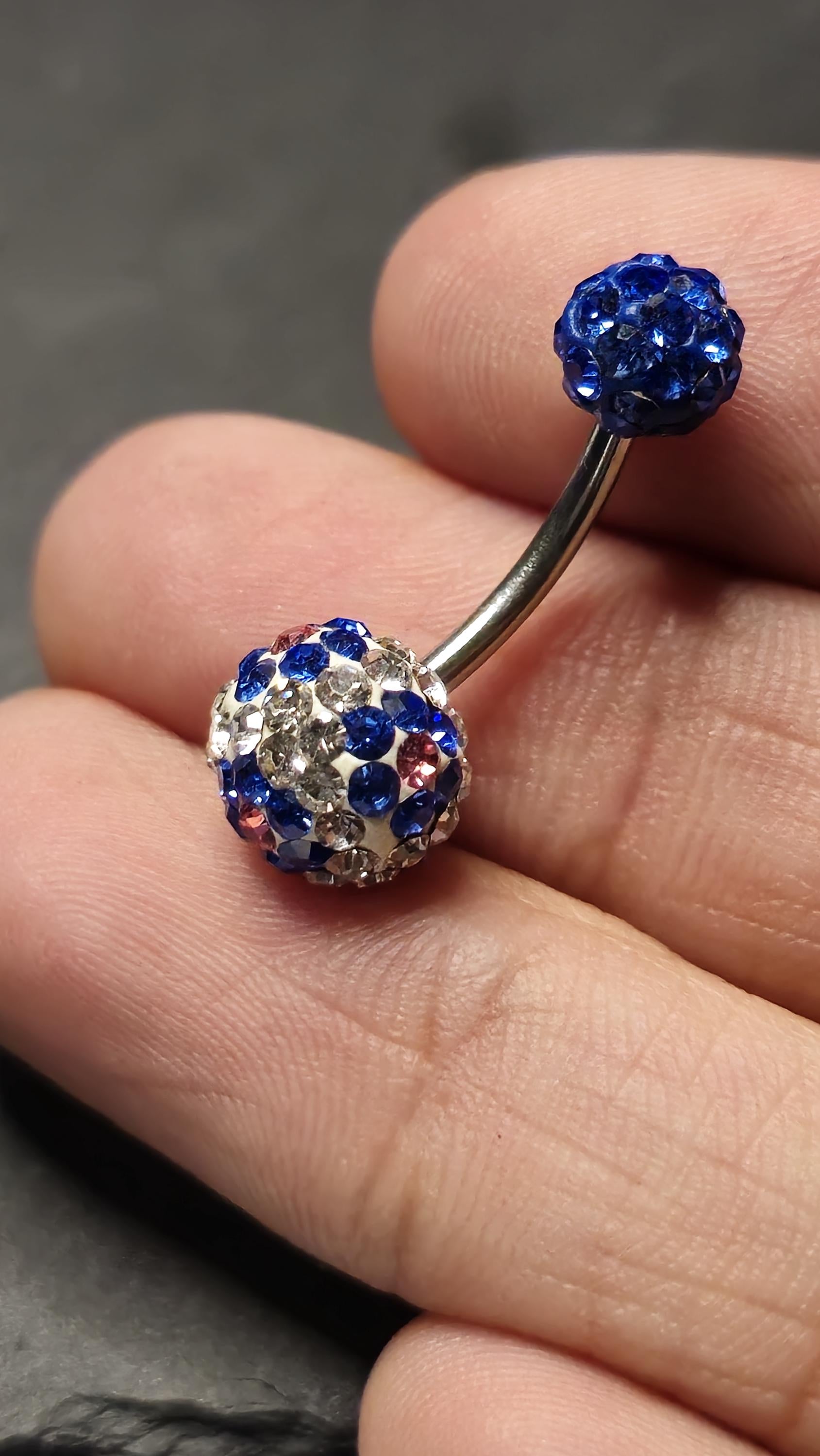 Blue Crystal Curved Barbell Belly Button Ring, Multicolour Rhinestone Navel Bar, Sparkly Body Jewellery