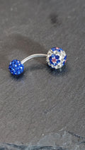 Blue Crystal Curved Barbell Belly Button Ring, Multicolour Rhinestone Navel Bar, Sparkly Body Jewellery