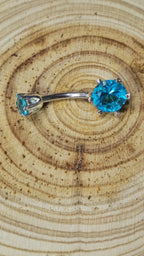 Round Double Crystal Belly Button Ring, Stainless Steel Curved Belly Navel Barbells